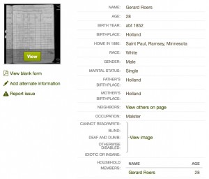 Gerard Roers 1880 census