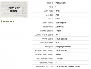 Dell Peyton Jr 1915 SD Census